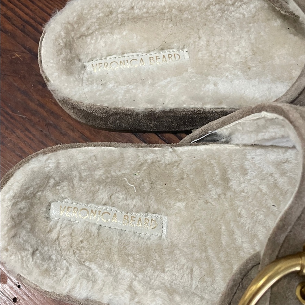 Veronica Beard Prue Shearling Lined Ecru Suede slide sandals NWT - Picture 8 of 10